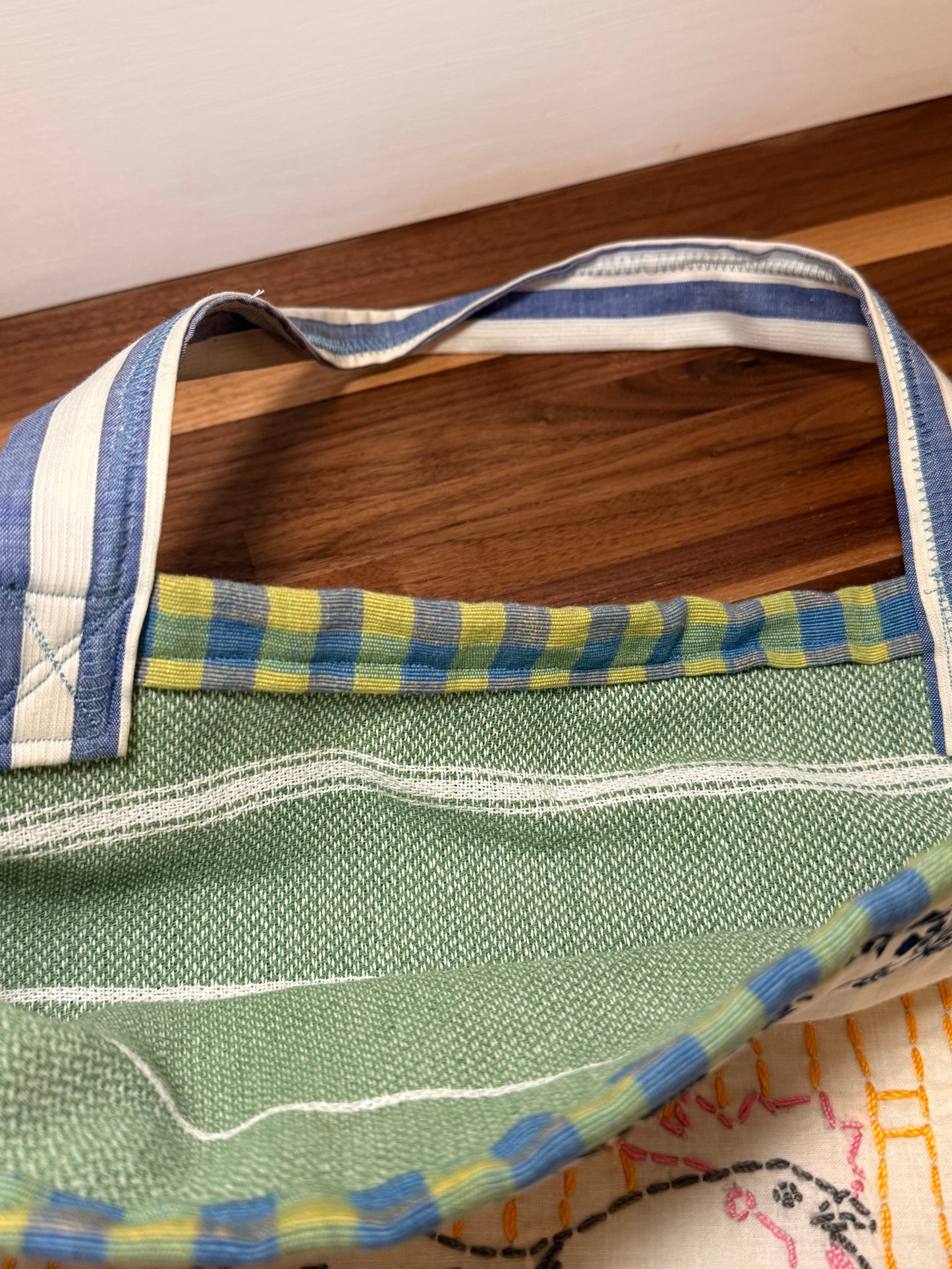 Rooster Market Tote — Embroidered Reclaimed Quilt