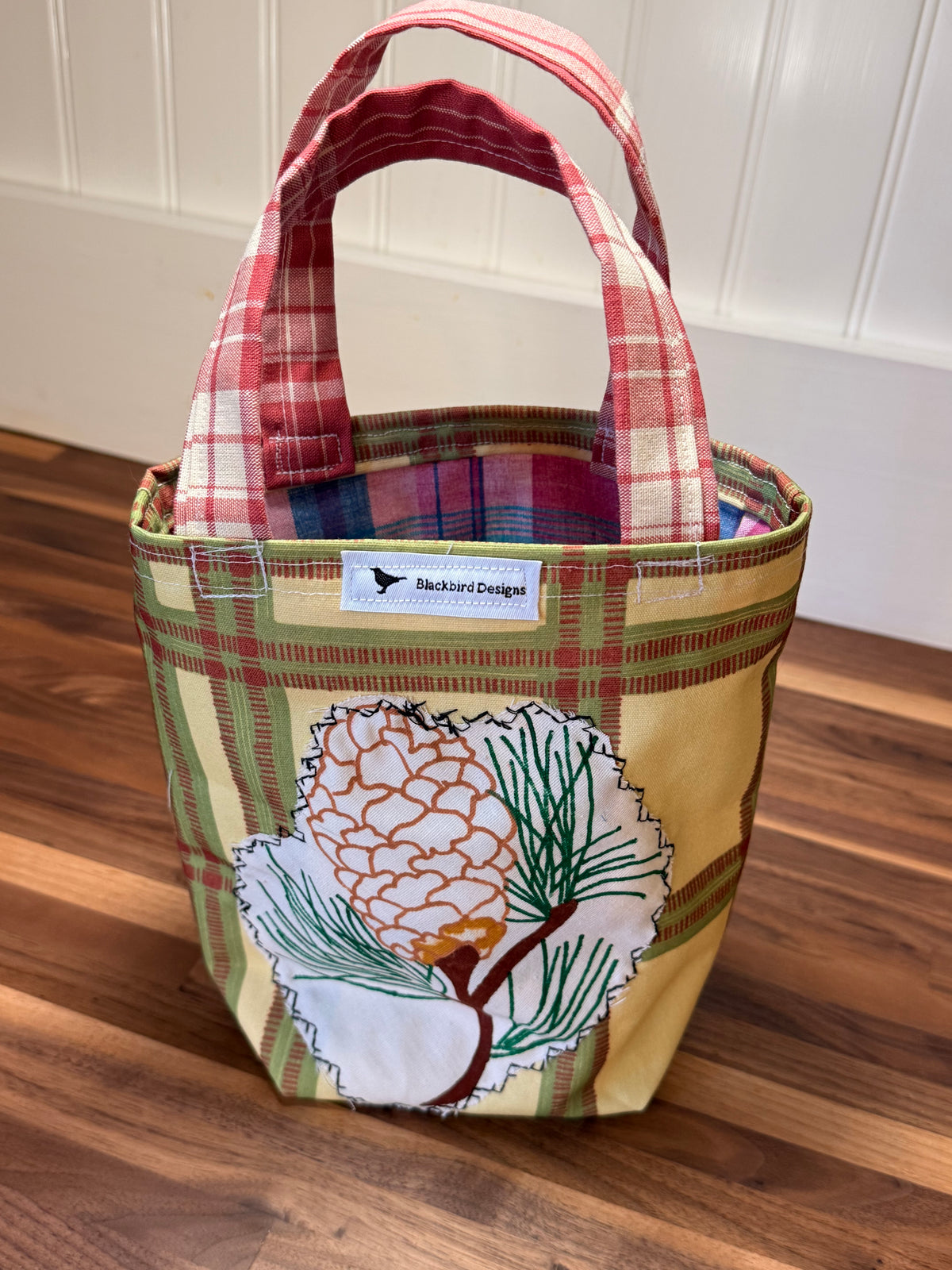 Pinecone Mini Tote — Plaid Upholstery & Madras Lining