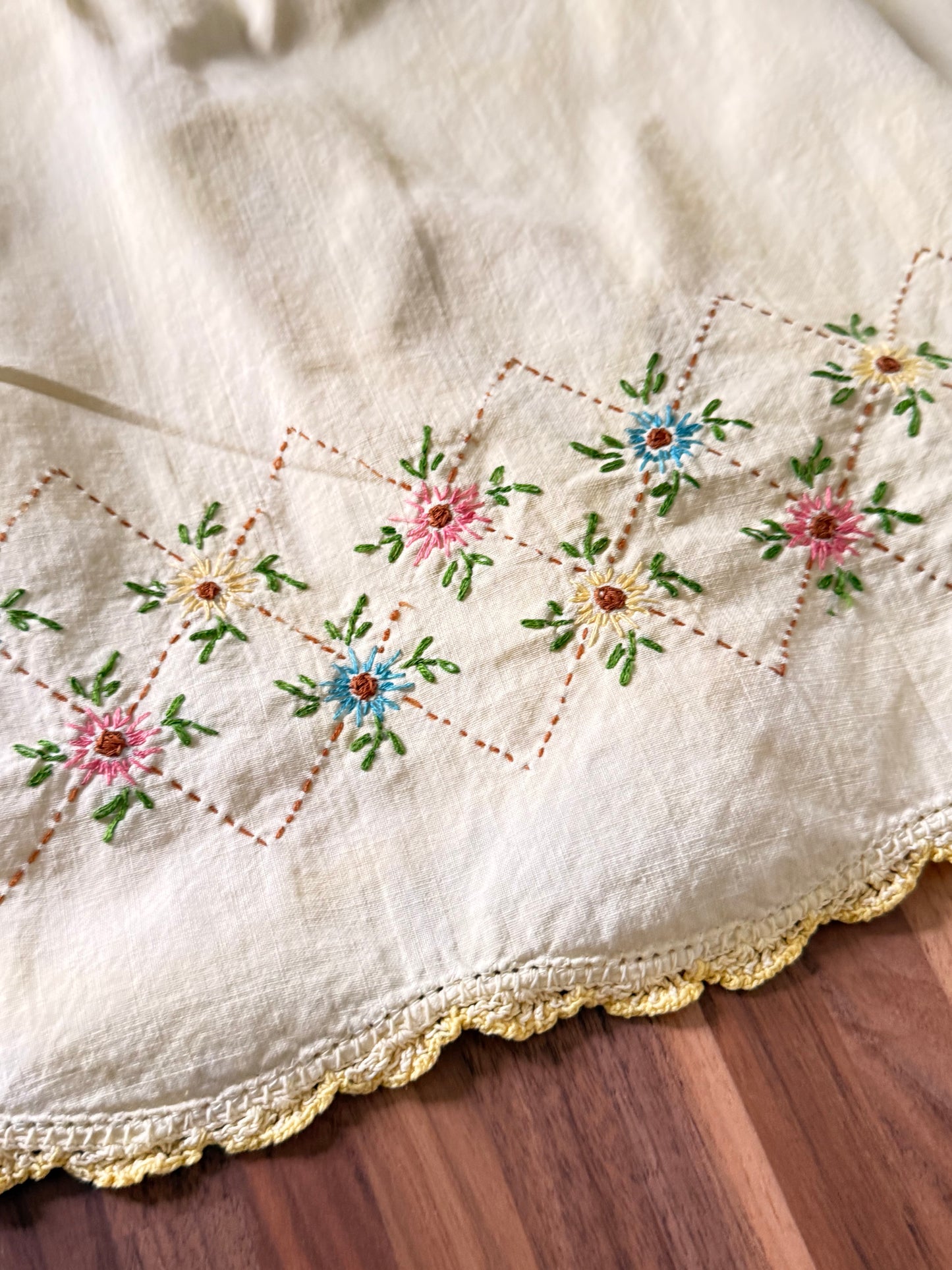 Yellow Vintage Embroidered Pillowcase Dress
