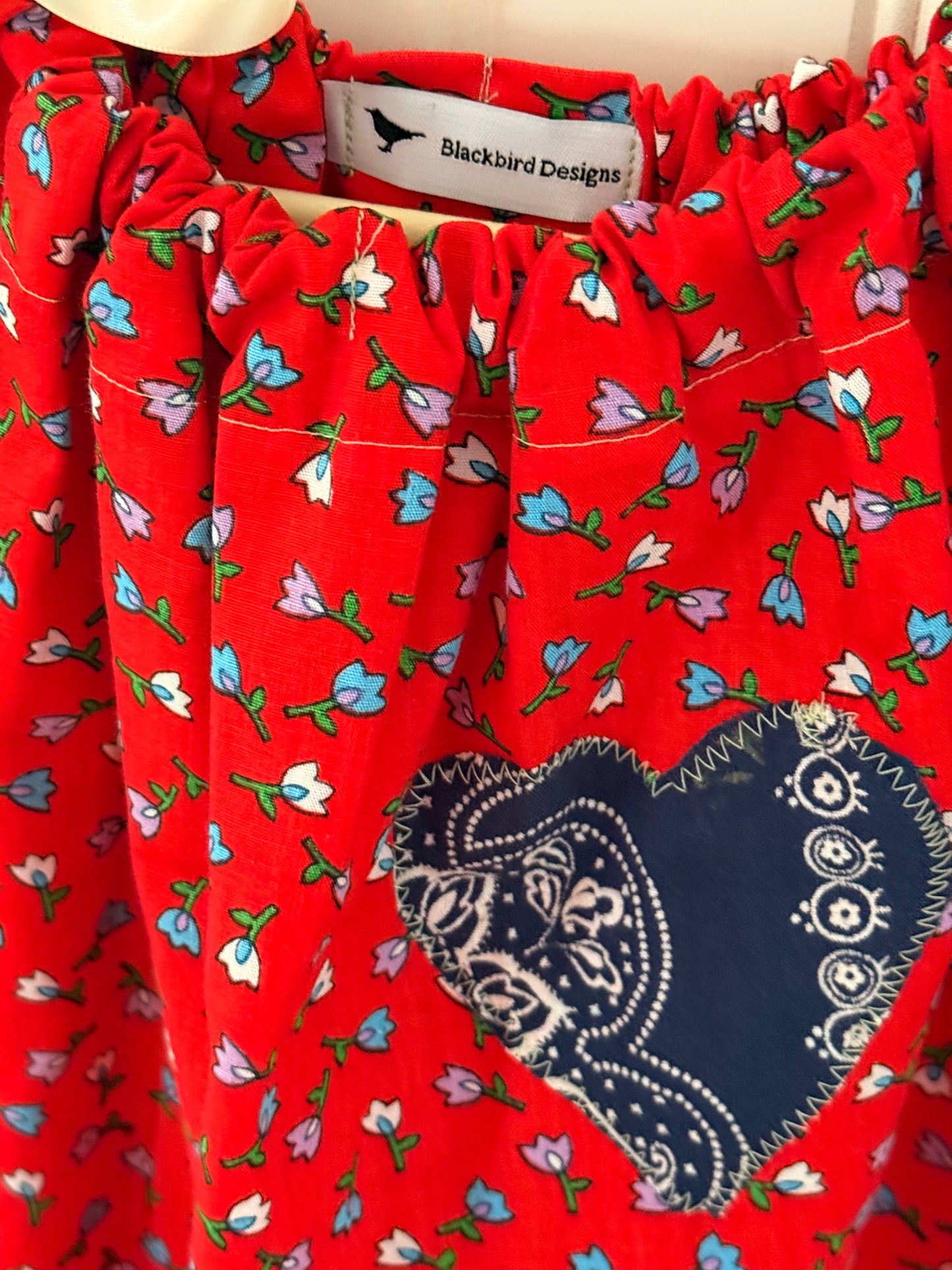 Red Calico with Blue Heart Pillowcase Dress