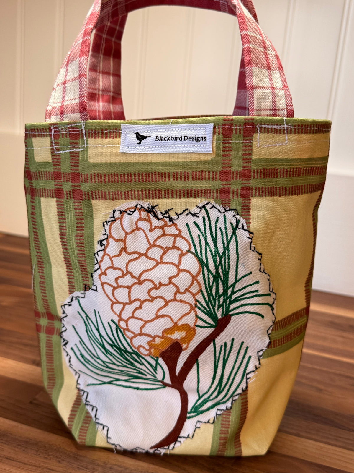 Pinecone Mini Tote — Plaid Upholstery & Madras Lining