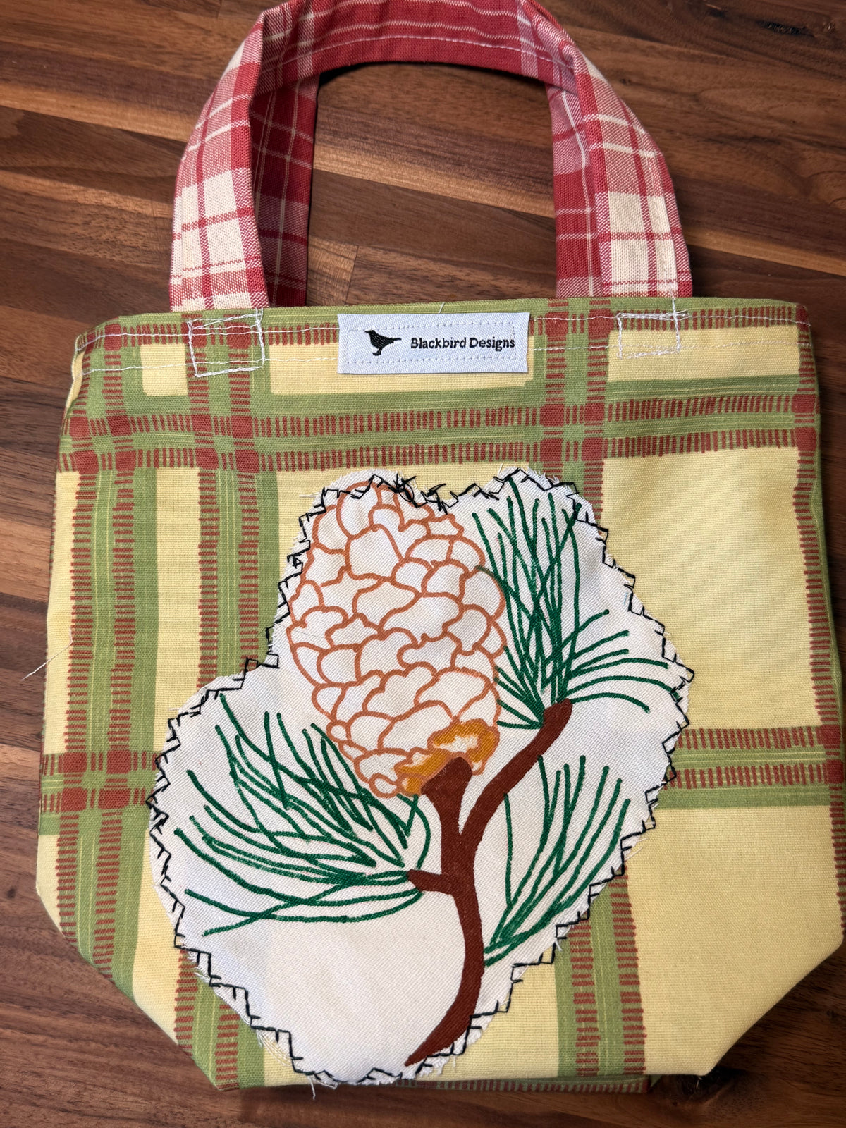 Pinecone Mini Tote — Plaid Upholstery & Madras Lining