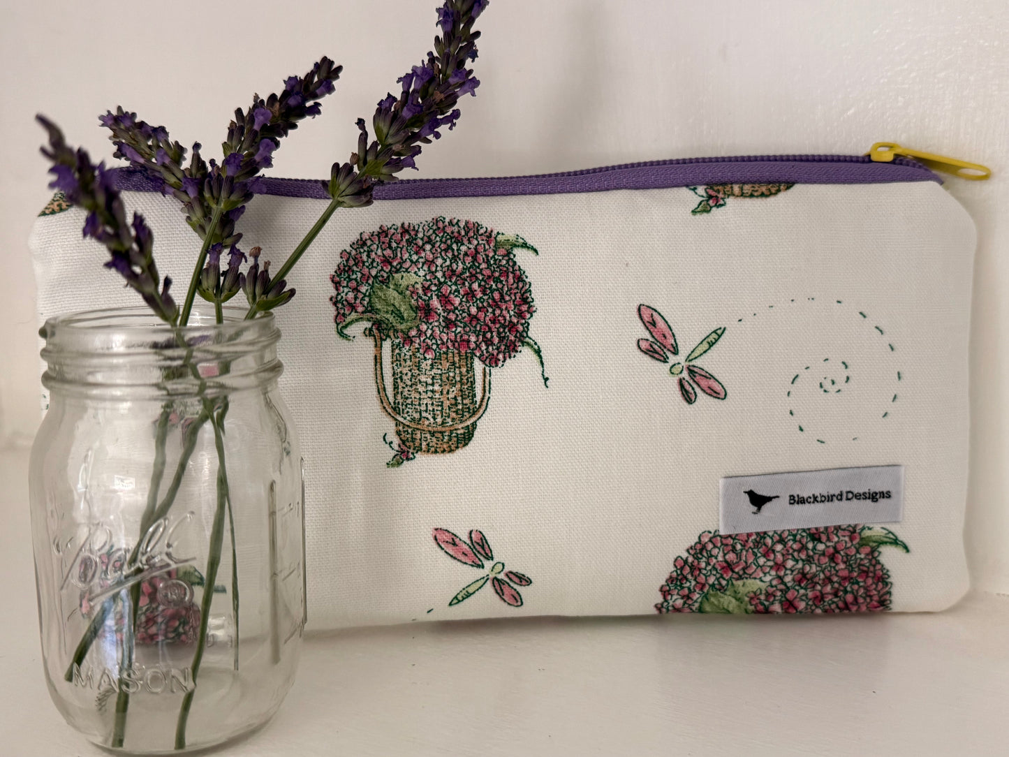 Small Hydrangea and Dragonflies Zipper Pouch