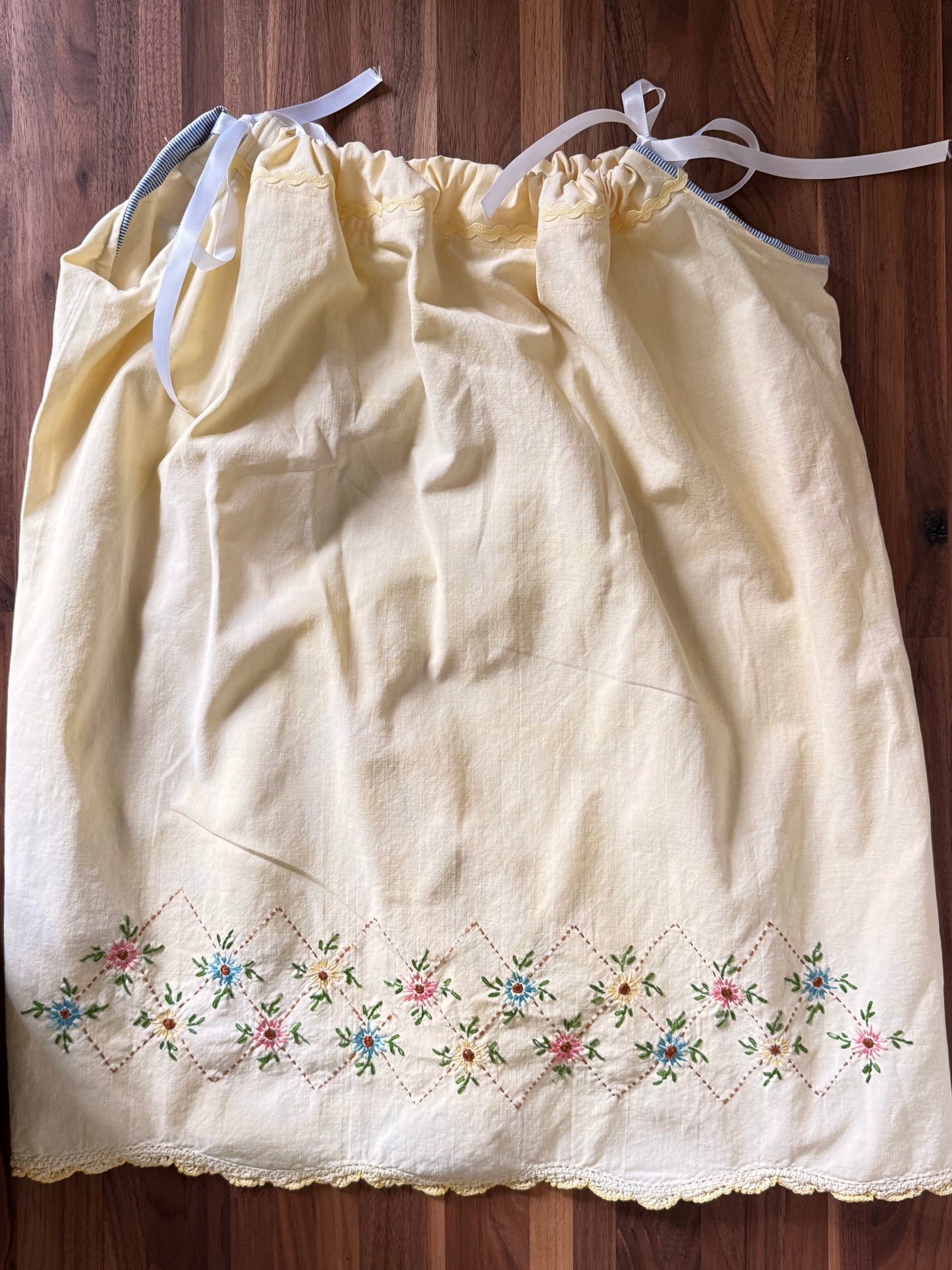 Yellow Vintage Embroidered Pillowcase Dress
